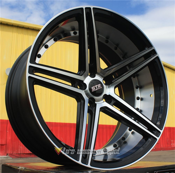 STR RACING-620 BLACK/MACHINE FACE LIP 20X10.5 BLANK+20 **STAGGERED ONLY**