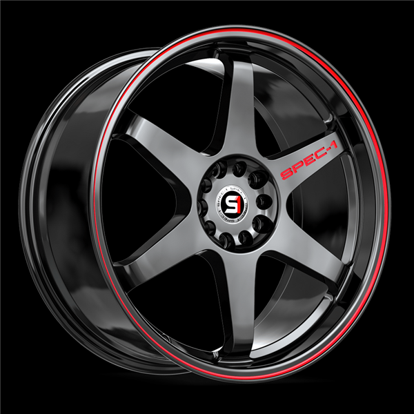 SPEC-1 RACING SPT-33 GLOSS BLACK & RED LINE 18X8.5 5X4.5/5X4.75 +38 +73.1 *NC*