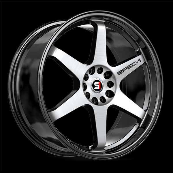 SPEC-1 RACING SPT-33 GLOSS BLACK & MACHINED 18X8.5 5X4.5/5X4.75 +38 +73.1 *NC*
