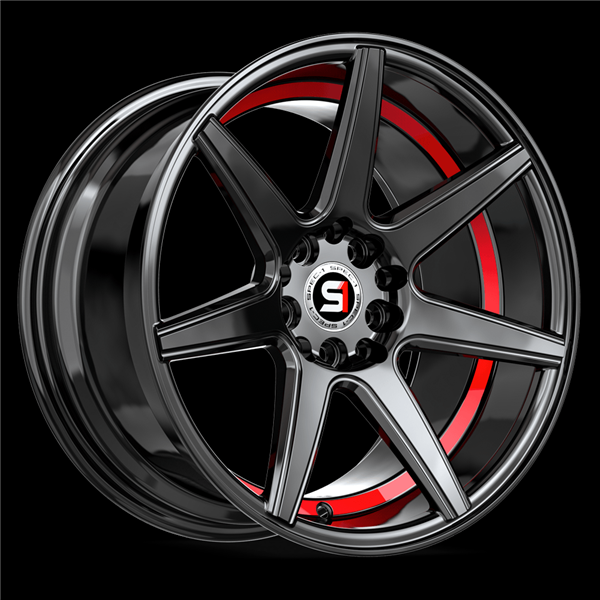 SPEC-1 SP-73 GLOSS BLACK & RED UNDERCUT 17X7.5 5X4.5/5X4.75 +42 +73.1 *NC*
