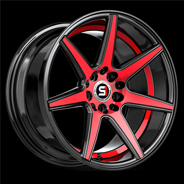 SPEC-1 SP-73 GLOSS BLACK RED MACHINED & UNDERCUT 17X7.5 5X4.25/5X4.5 +42 +73.1 *NC*