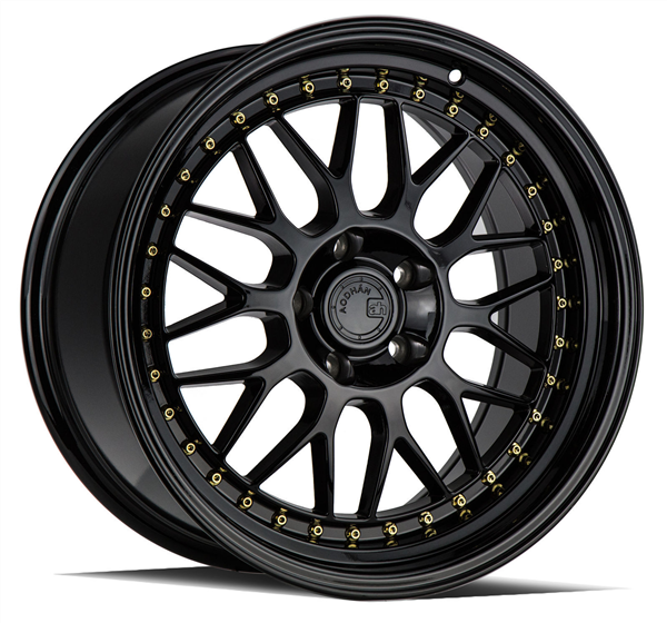 AODHAN-AH02 GLOSS BLACK/GOLD RIVETS 18X8.5 5X4.5 +35 +73.1 *DUAL PHASE FORGING CONSTRUCTION* DPF ?