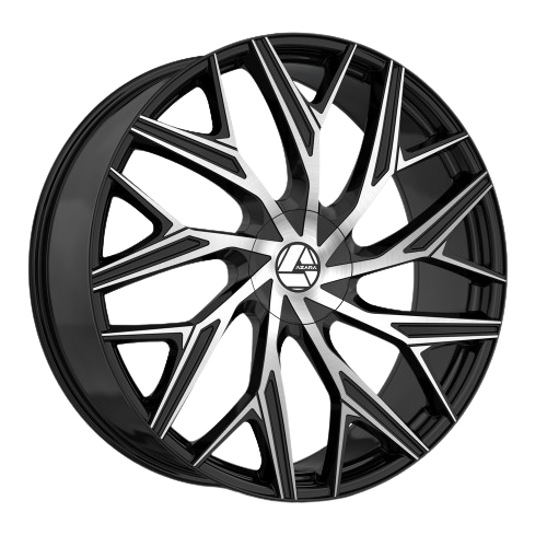 AZARA-AZA527 GLOSS BLACK & MACHINED 20X8.5 5X4.25/5X4.5 +35 +74.1 *NC*