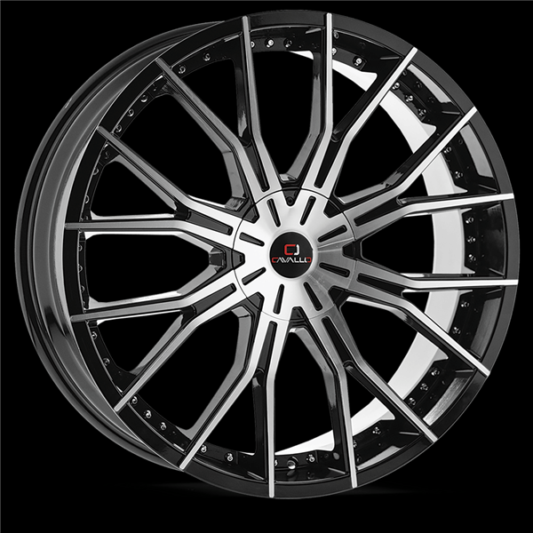 CAVALLO CLV-36 GLOSS BLACK & MACHINED 22X8.5 5X4.5/5X4.75 +38 +74.1 *NC*