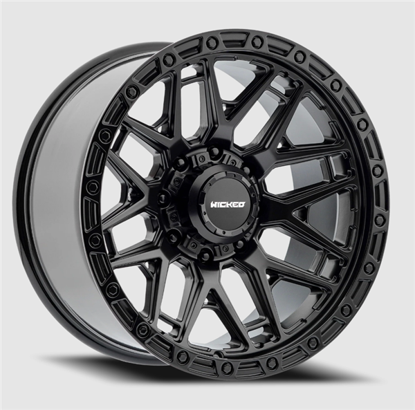 WICKED OFFROAD W828 SATIN BLACK/GLOSS BLACK LIP 20X10 8X180 -12MM 125.2 CB