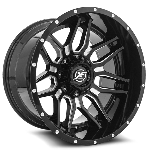 XF OFF-ROAD XF-222 GLOSS BLACK & MILLED 22X12 8X165.1/8X170 -44 +125.2 *NC*
