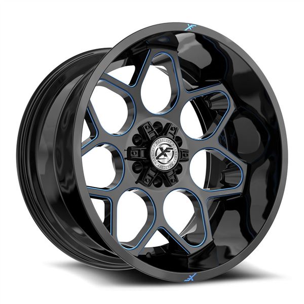 XF OFF-ROAD XF-233 GLOSS BLACK & BLUE MILLED 20X10 5X127/5X139.7 -12 +78.1 *NC*