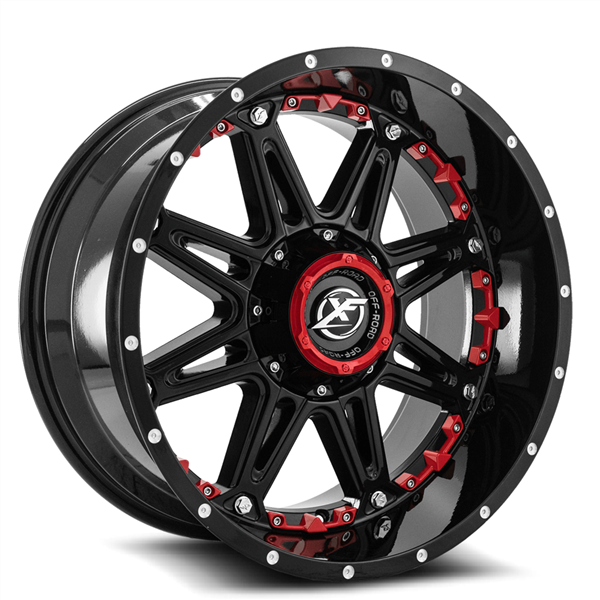 XF OFFROAD-XF217 GLOSS BLACK/RED INSERTS 20X9.0 5X5.5/5X150 +0 +110.3