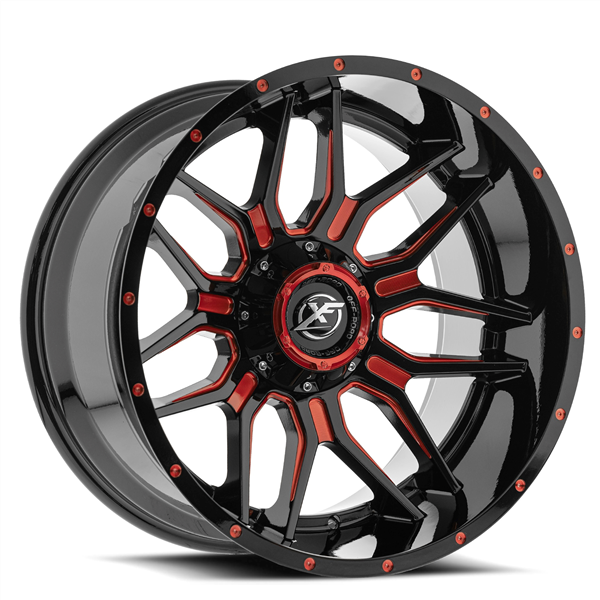 XF OFFROAD-XF222 GLOSS BLACK/RED MILLED 20X10 BLANK -12 +108 *5X135/5X5.5/6X135/6X5.5* *RT*